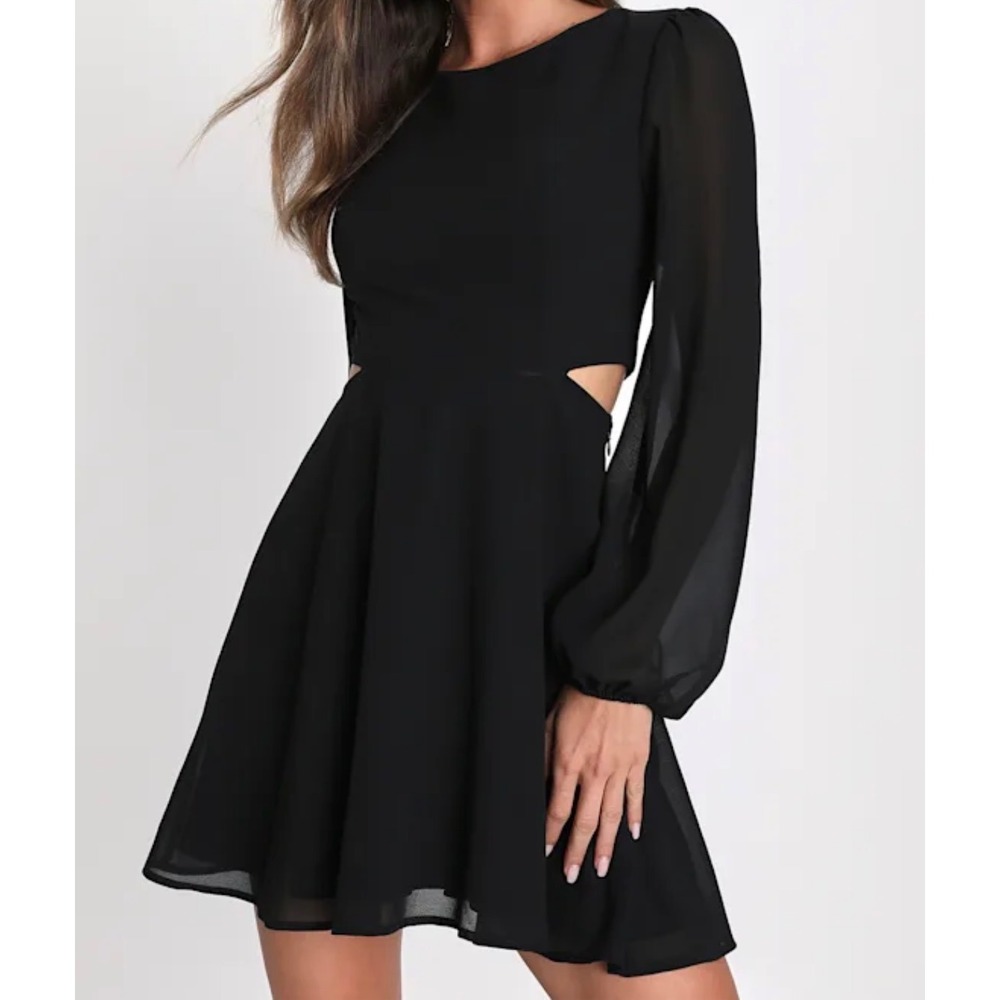 Lulus Garden Bliss Black L/S Cutout Mini Dress NWT S Chiffon Cocktail Party LBD